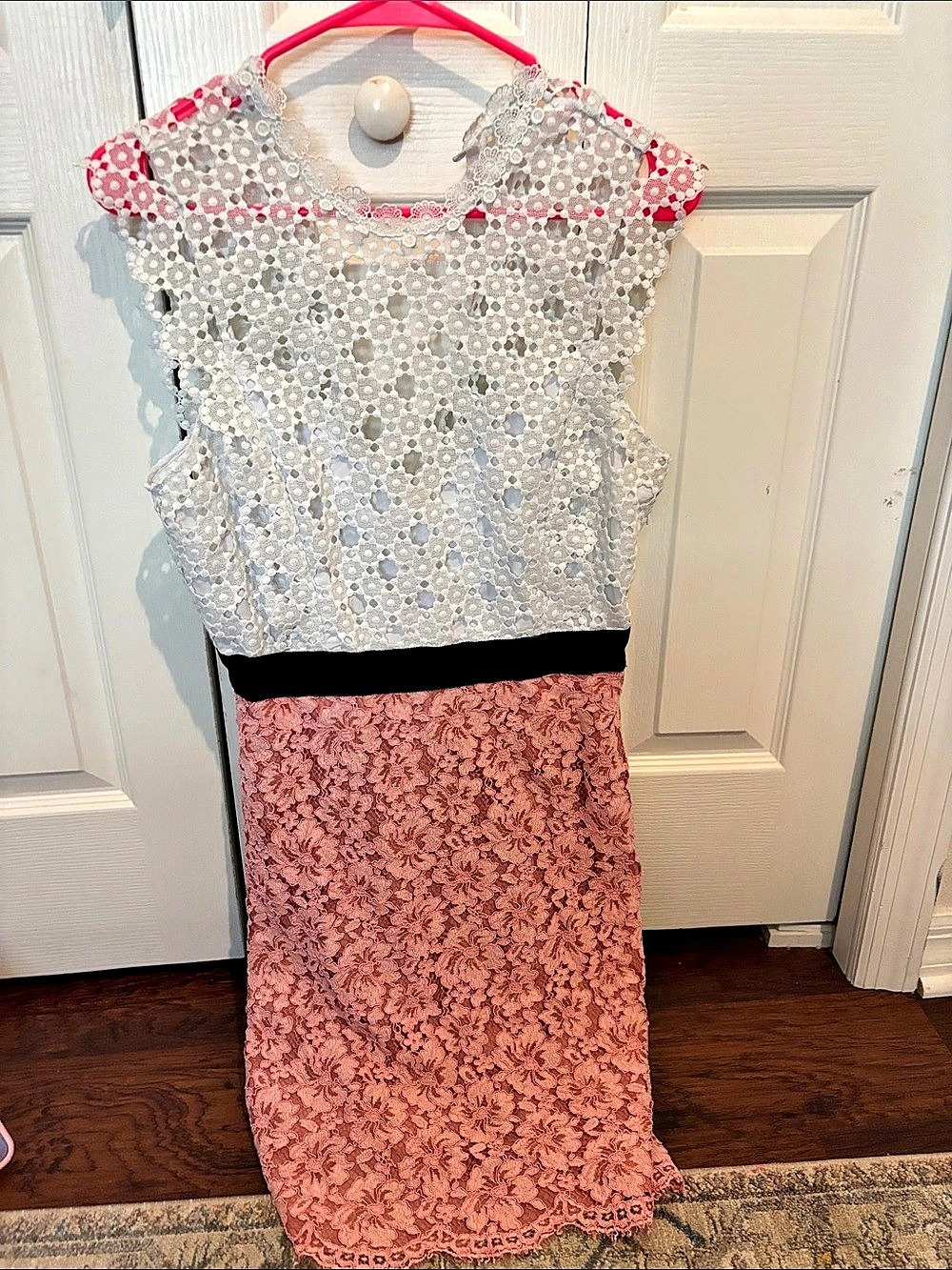 Sandro Sandro Gab Lace Colorblock Midi Dress White & Pink 40